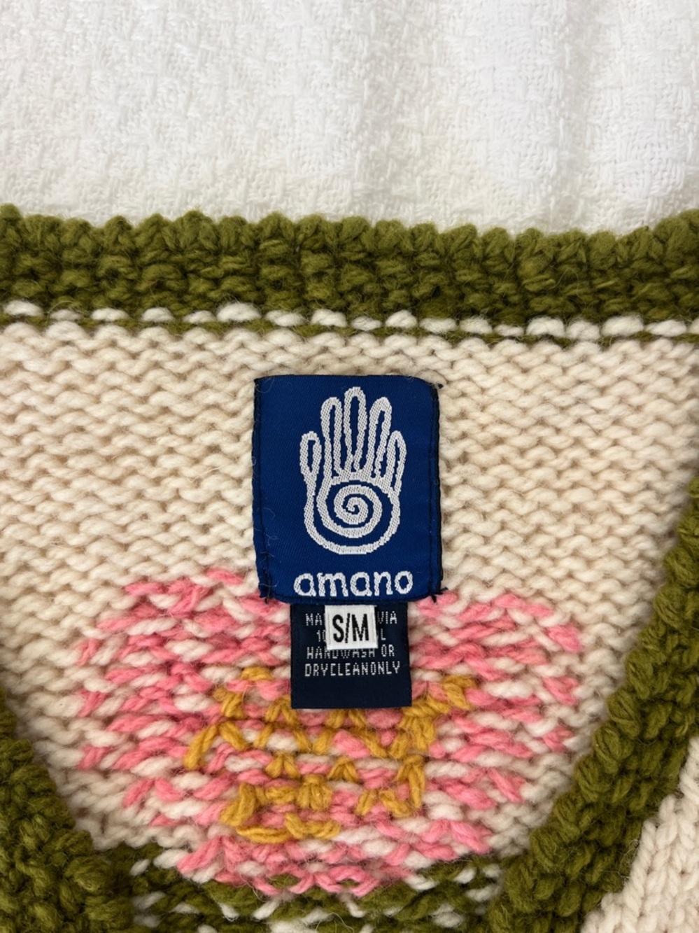 Amano 100% Wool Floral Chunky Knit Cardigan Womens S/M Cottagecore Gardencore - Picture 3 of 5